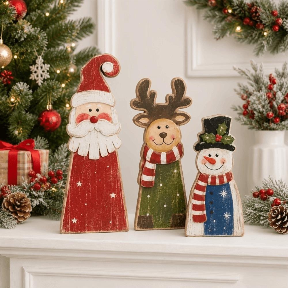 3/4pcs Rustic Farmhouse Style Christmas Snowman Decorations Vintage Holiday Tabletop Decor Gift