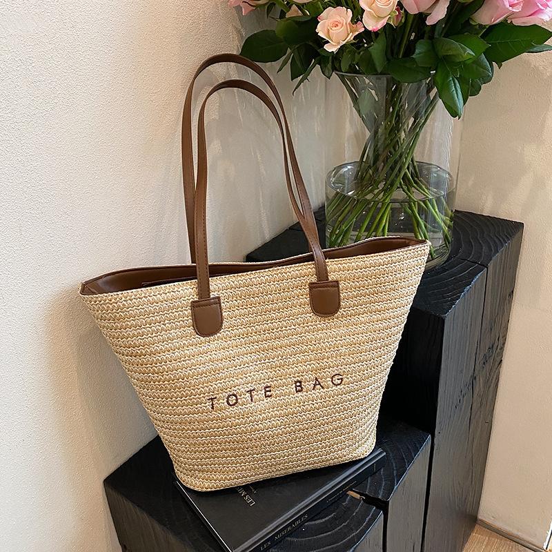 

Соломенная сумка женская весенняя новая пляжная плетеная сумка большой вместимости модная дорожная сумка коричневый