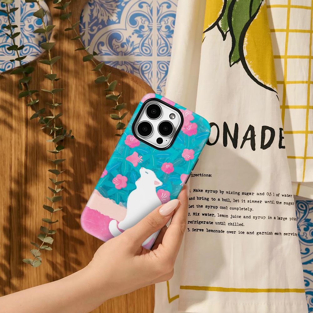 White Cat Among Blossoms Phone Case for IPhone 17AIR 16E 16 15 14 13 12 11 17 Pro Max Plus Double-layer Back Cover