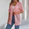 Women's Elegant V Neck Loose Knitted Cardigan Solid Check Sweater Tops for Spring Summer Fashion
