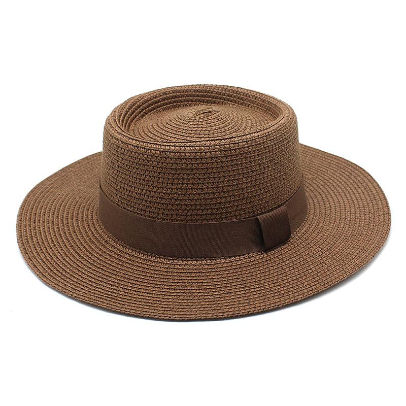 20 Color Summer Beach Sun Hats For Women Man Foldable Round Flat Top Big Brim Straw Hat Solid Color Outdoor Holiday Visor Caps