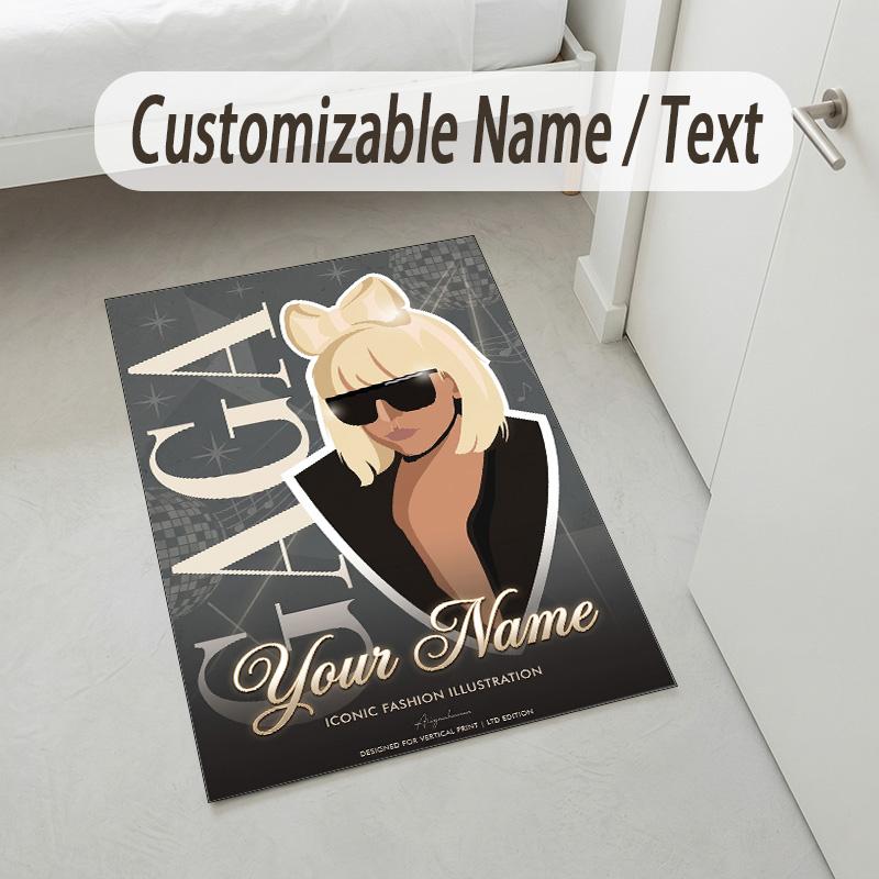 Personalized Crystal Velvet Carpet,Lady Gaga Custom Printed Name, Plush Area Rug For Home Indoor Decor