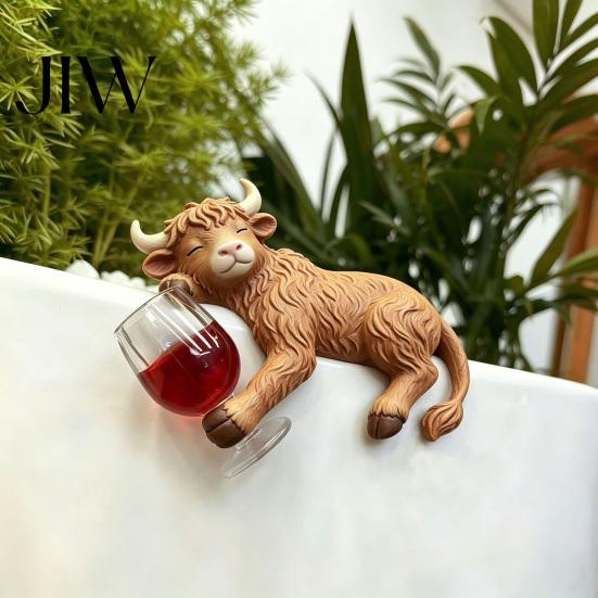 Small Resin Decor for Plants Drunk Highland Cow Figurine Plant Pot Hanger, Cute Animal Hanging Figurines, Decorative Hanger Waterproof Micro