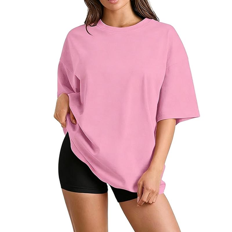Women's Solid Color Round Neck Loose T-shirt Short Sleeve Top
