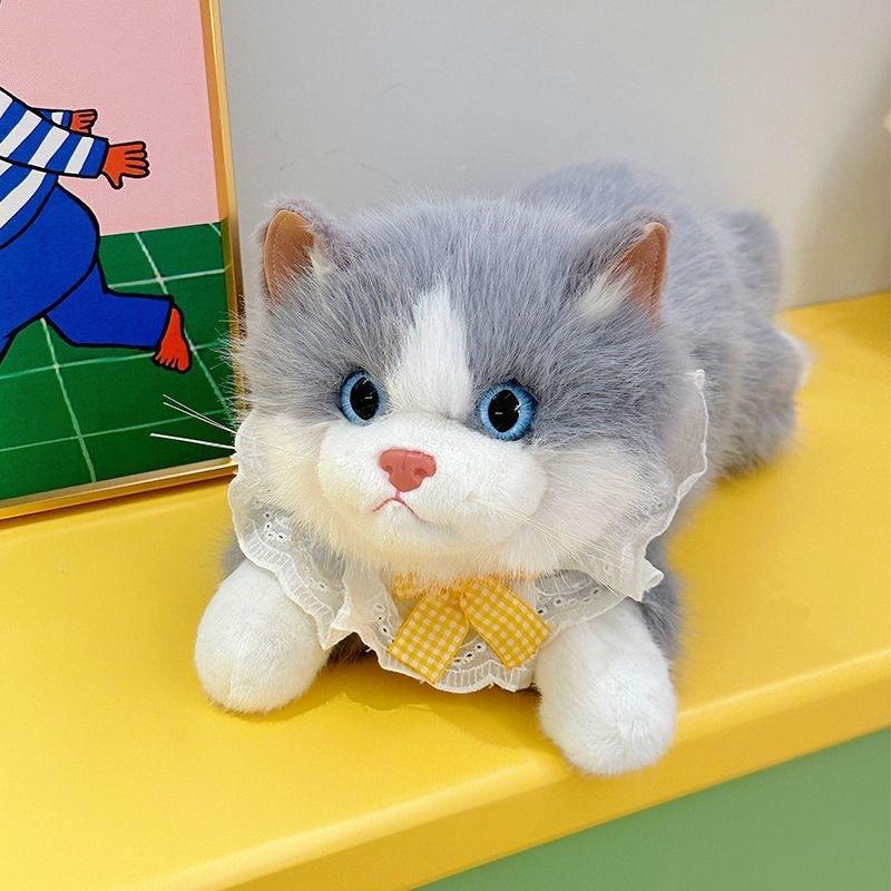 Soft Voiced Cat Plush Toy Simulation Ragdoll Doll with Bib Adorable Stuffed Toy for Desk Bedroom