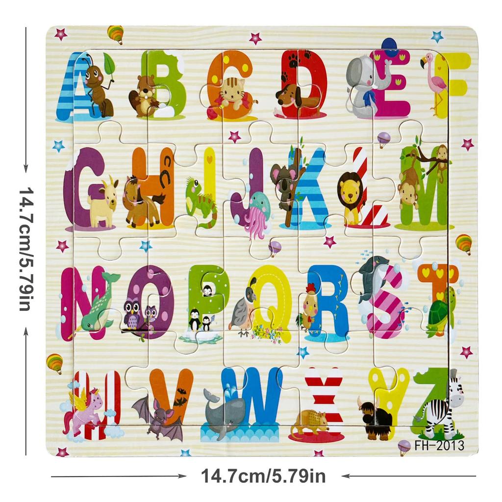 14.7cm/5.79in Wooden Jigsaw Puzzles Cartoon Animals Pattern Montessori Games Kids Educational Learning Wood Toys for Children