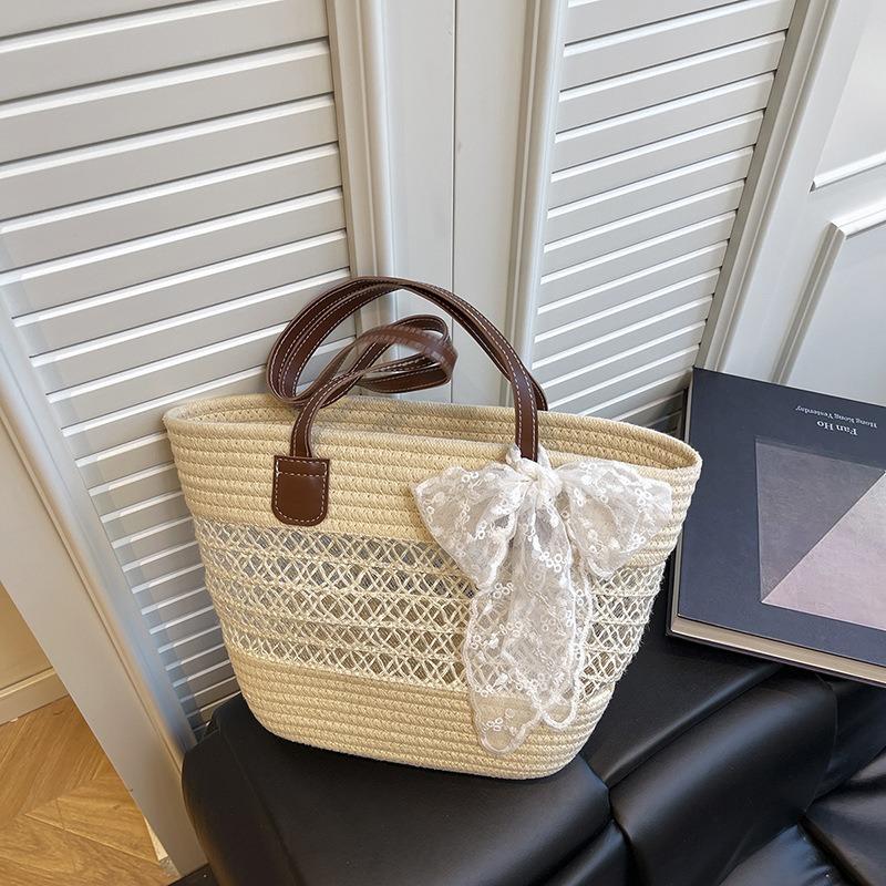 Summer's New Silk Scarf Handbag Is Popular Today, Large-capacity Woven Shoulder Underarm Cabbage Basket Tote Bag