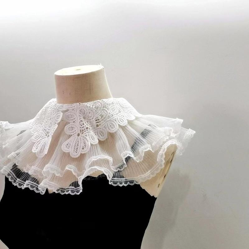 Lace Floral Pattern False Collar Elegant Woman Dress Shirt Decorative Collar