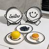 6PCS Smiling Plate Set Korean INS With Metal Rack Dessert Ceramic Plate Fruit Cake Dish Breakfast Bread Tray Dishs Decor Display