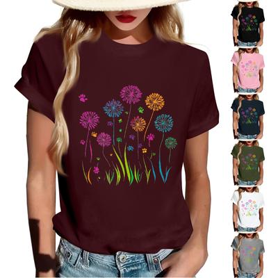 Women's Fashion Casual Printed Short Sleeve Round Neck Pullover Tops