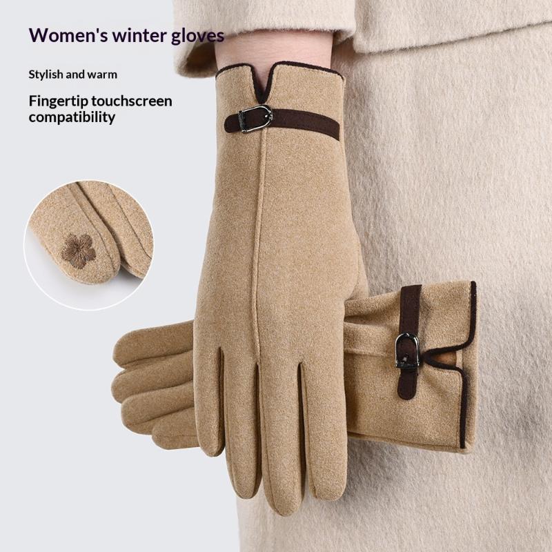Elegant Retro Women Winter Thick Gloves Cycling Drive Keep Warm Touch Screen Windproof Soft Comfortable