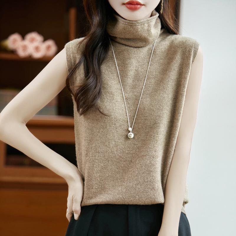 100% Pure Wool Turtleneck Sleeveless Vest for Women - Perfect for Autumn/Winter As a Knit Base Layer Top