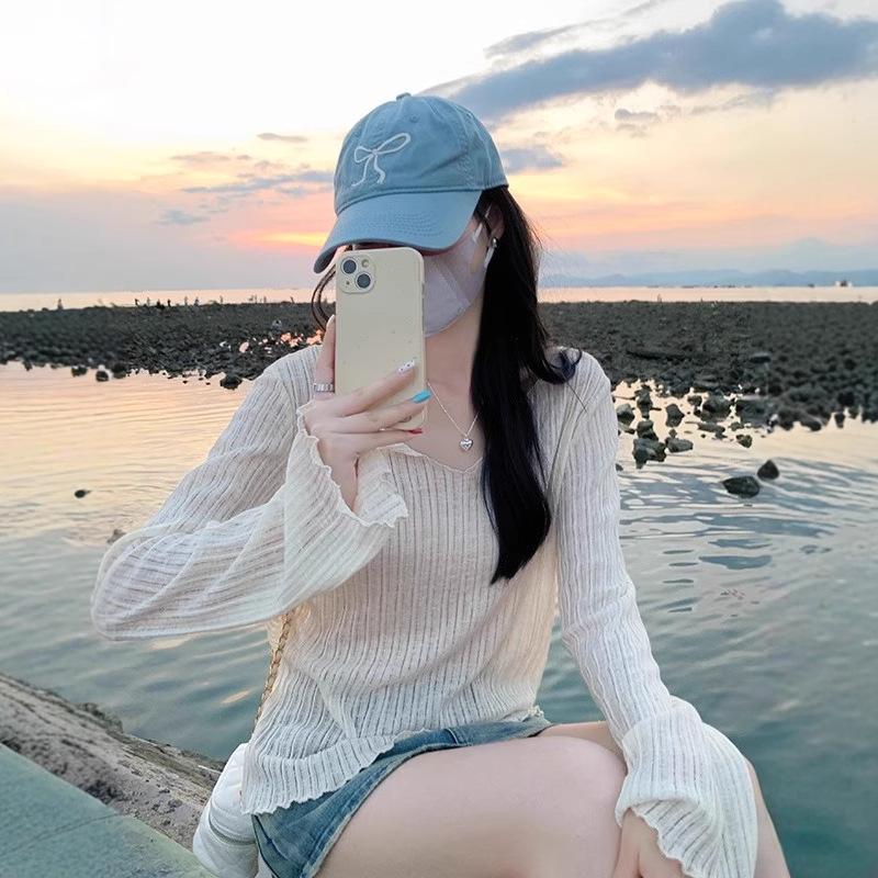 

Женский кардиган с оборками для защиты от солнца - Повседневный топ-футболка с длинным рукавом XL [Premium Version] абрикосовый