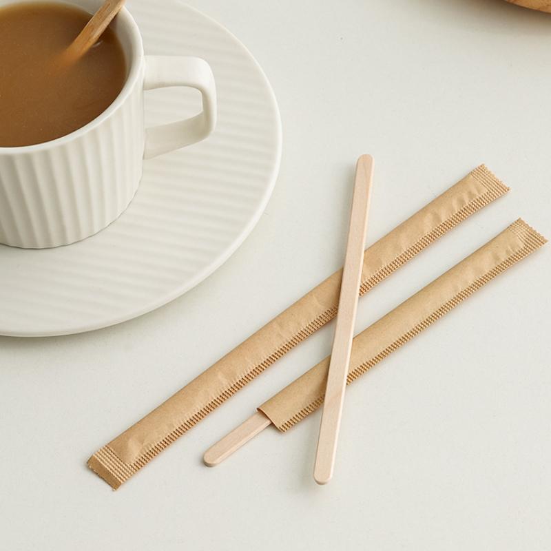 Wooden Coffee Stirring Stick Disposable Long Handle Milk Tea Stirring Stick Individually Packaged Food Grade Beverage Stirrer