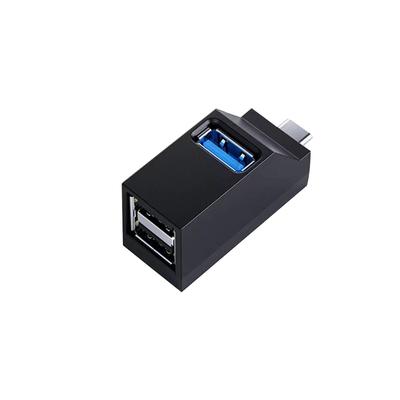 USB Hub with Male Direct USB USB X Bus 3-Port Type-C Connection, Ultra-Small, Insertion, 3.0 + 2.0 2, Powered, Compact, Lightweight, Black, 1-Pack