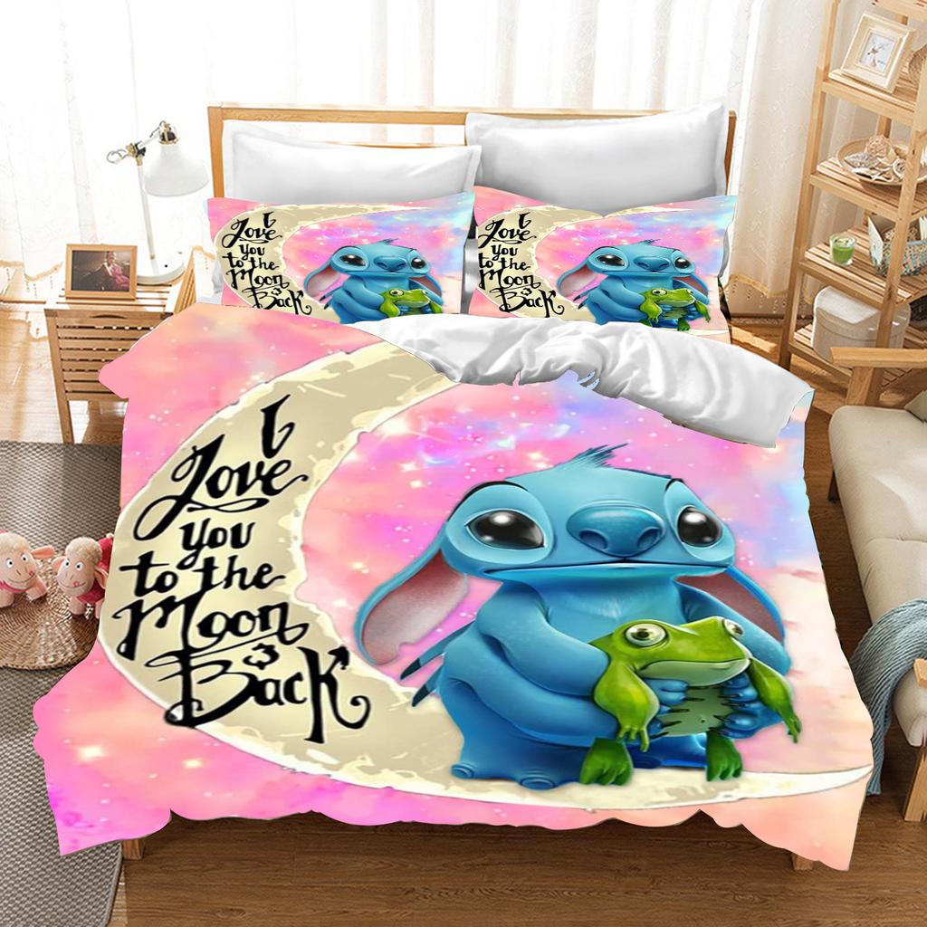 Stitch Anime Domácí Ložnice Přikrývka Severský polyesterový materiál vhodný pro děti i dospělé 3dílná sada