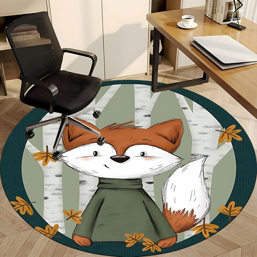 1pc Fox Autumn Office Round Area Rug, Indoor Mat Suitable For Office, Under Office Chairs Bedroom Living Room Home Decor, Room Deco