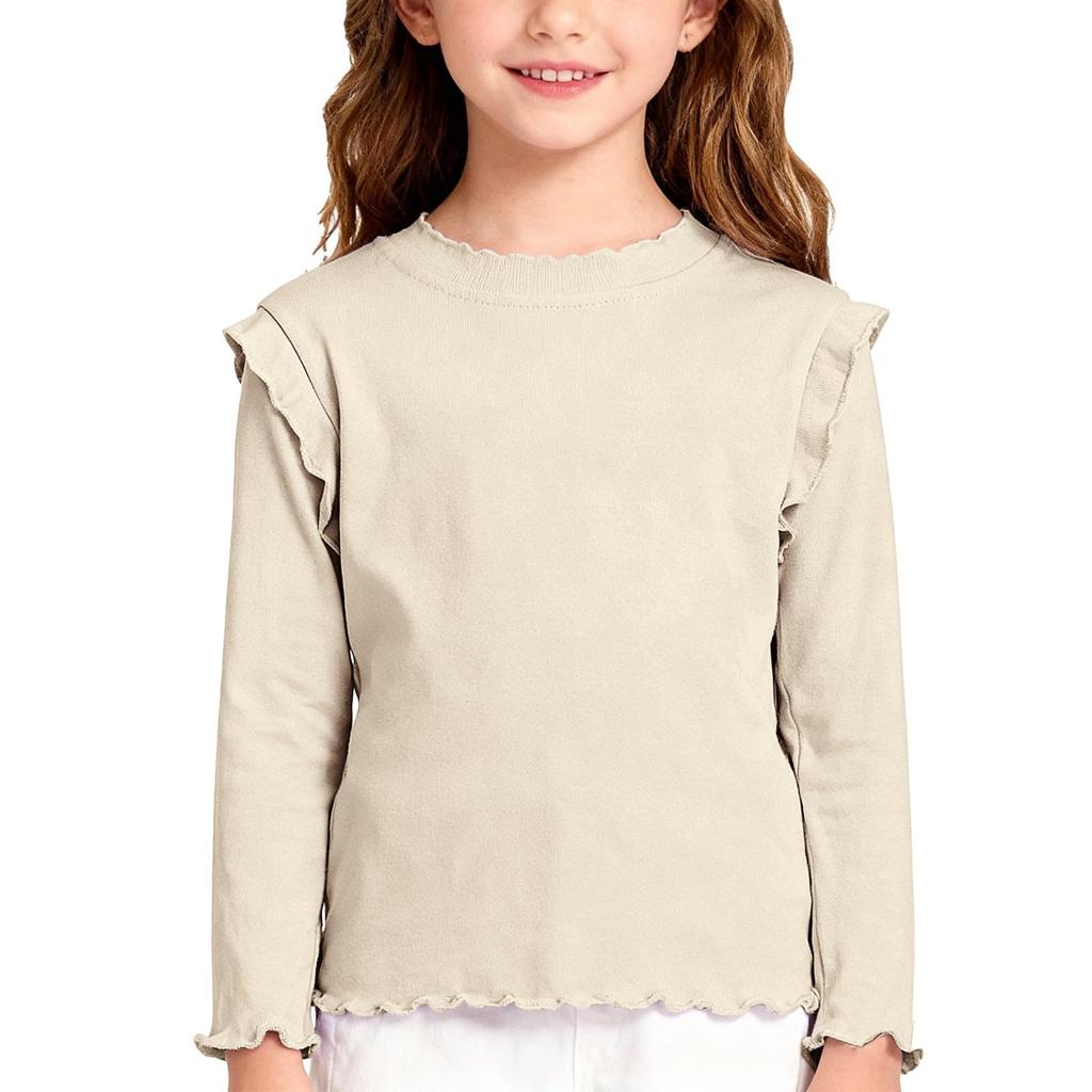Toddler Girls' Soft Cotton Ruffle Shirt  Crewneck Long Sleeve Slim Fit  Top