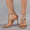 Fashion Rhinestone Narrow Band Designer High Heels Women Sexy Zip Cover Strap Stiletto Sandals Wedding Banquet Pumps Shoes Sandalias