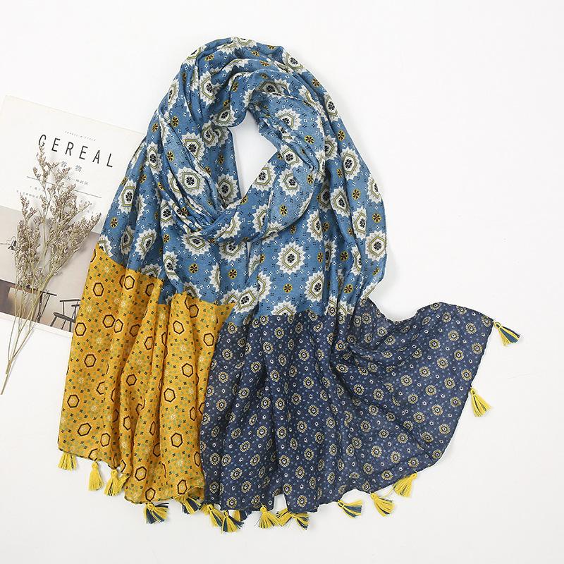 Fashion Women Bohemina Aztec Floral Patchwork Tassel Scarf Lady Print Shawls and Wraps Female Foulards Echarpe Designer 180*90Cm