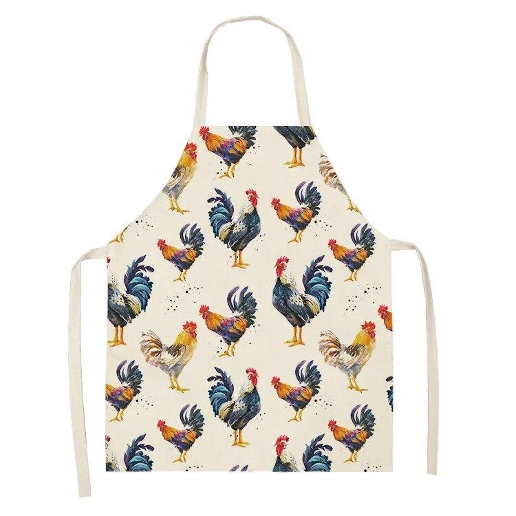 1pc Rooster Hen Printed Linen Apron Dinner Bib Kitchen Cooking Baking BBQ Stain Resistant Apron Home Cleaning Accessories