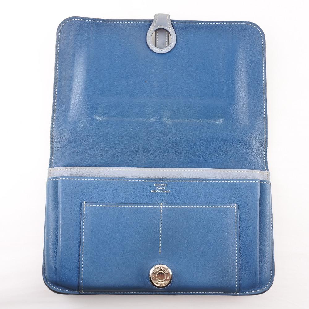 HERMES Dogon Purse Blue Calfskin unisex Used