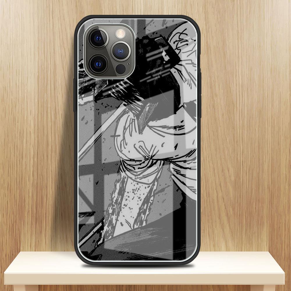 Chainsaw Man Cool Glass Case For Apple iPhone 14 13 Pro 11 12 7 8 Plus SE 2022 XR X XS Max 6 6S Tempered Phone Cover