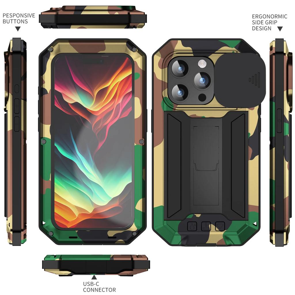 For iPhone 16e 16 15 14 Plus 13 Pro Max Rugged Metal Armor Phone Case Heavy Duty Aluminum Shockproof Cover Gorilla Glass Protect