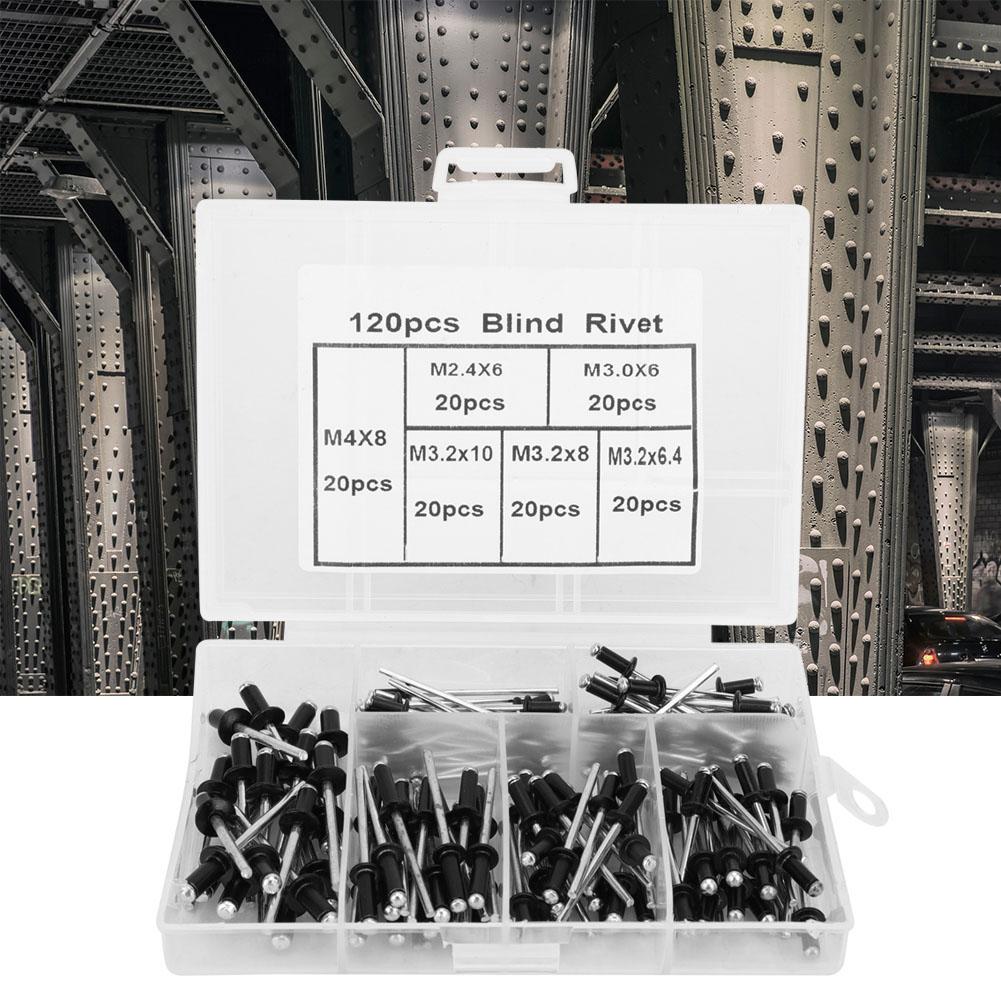 120 stk Blindnagler Sett Aluminiumslegering Blindnagle Festemiddel M2.4 M3 M3.2 M4
