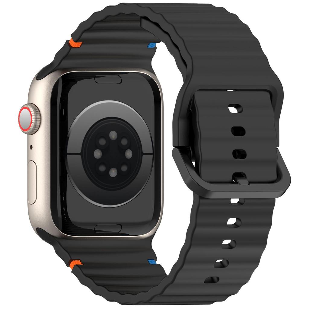 Wave Pattern Silicone Strap: Compatible with Apple Watch Series 7/8/9/10, Colorful Buckle, Ultra Replacement Wristband