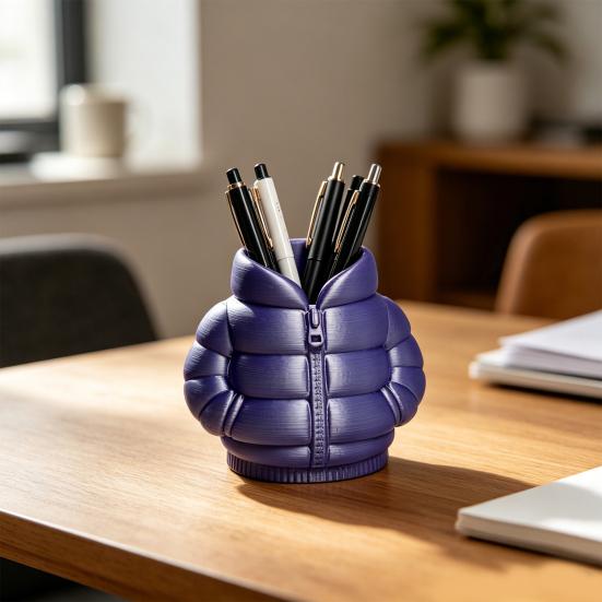 Yousheng Down Jacket Pen Holder, 3D Printed Funny Puffer Jacket Pencil Cup, Small Desk Organizer Storage Box for Home Office Desktop Decor