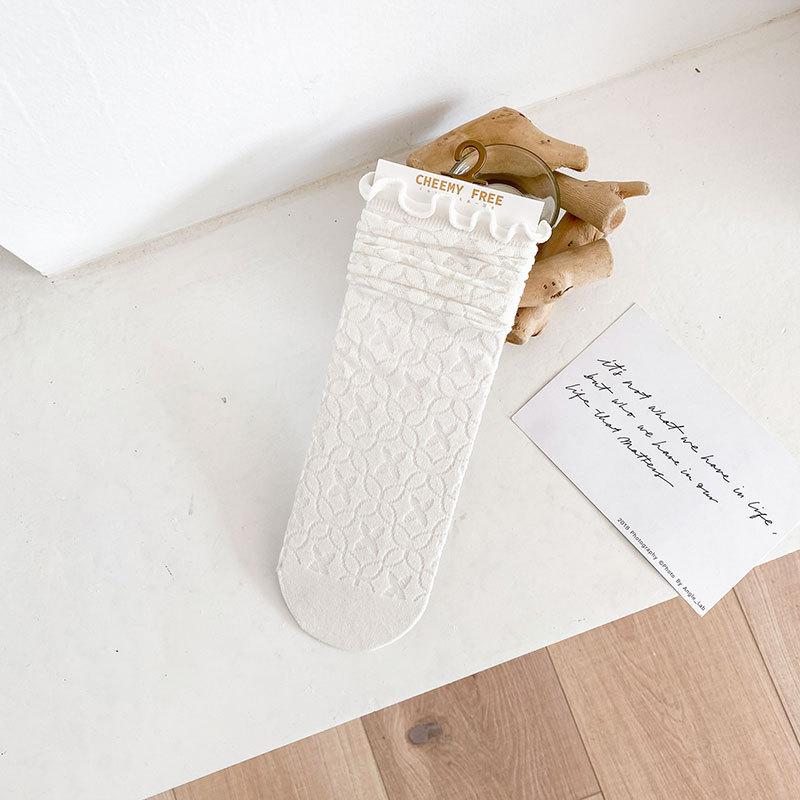 Lace Hollowed-out Mesh Princess Socks, Black and White Retro Black Ear-trimmed Women's Pile-up Socks, Long Socks