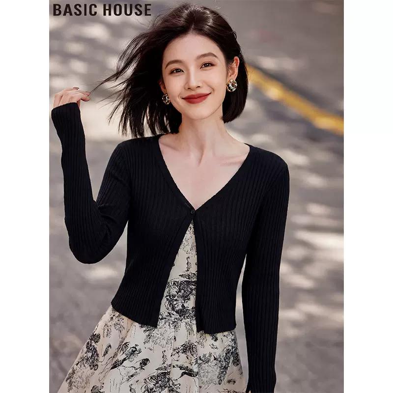 Basic House Women s Thin Short-Sleeve Knit Cardigan L