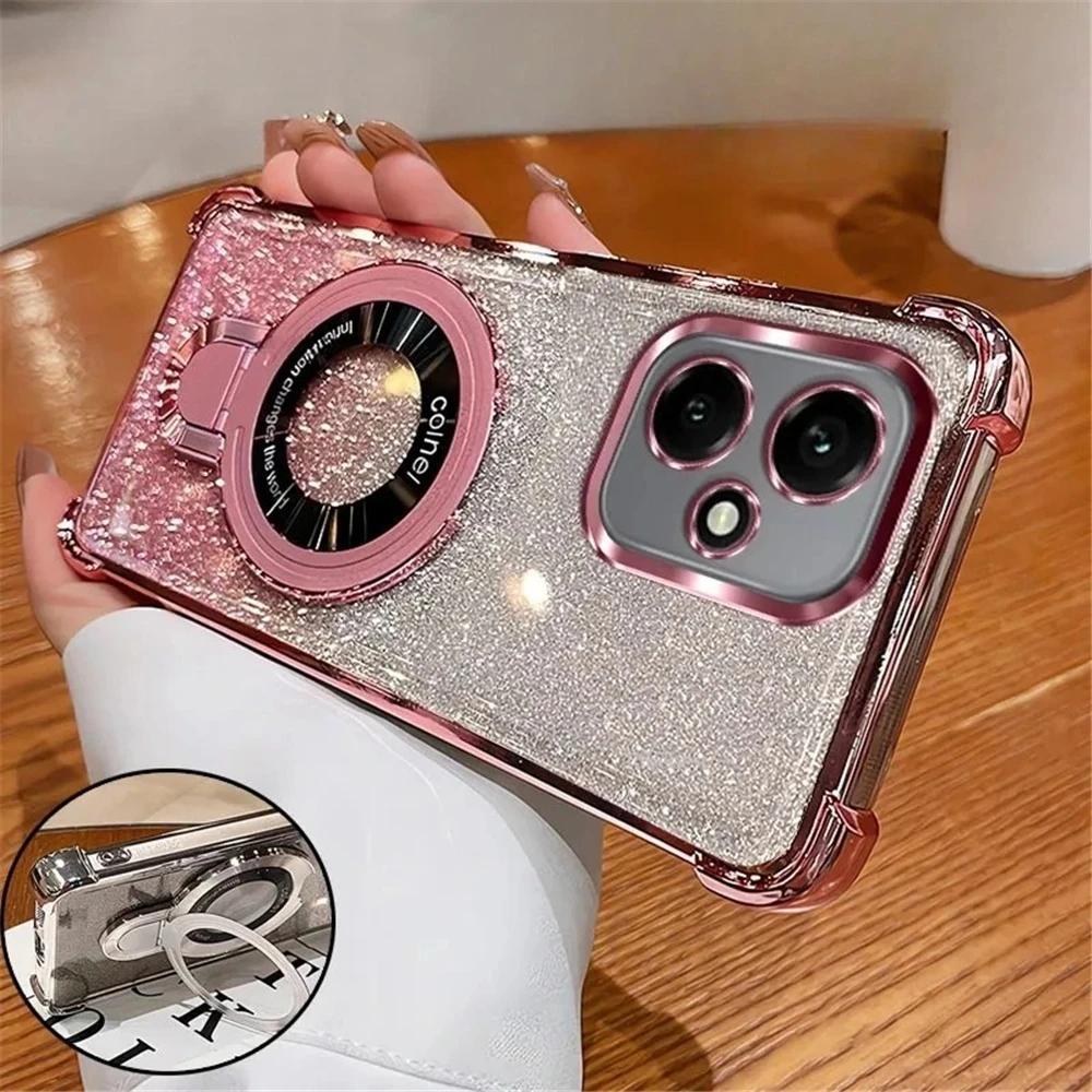 Glitter Shockproof Phone Case For Honor 400 Lite 200 Pro 200 300 100 90 80 70 60 50 SE Magnetic Bracket Holder Bumper Soft Cover