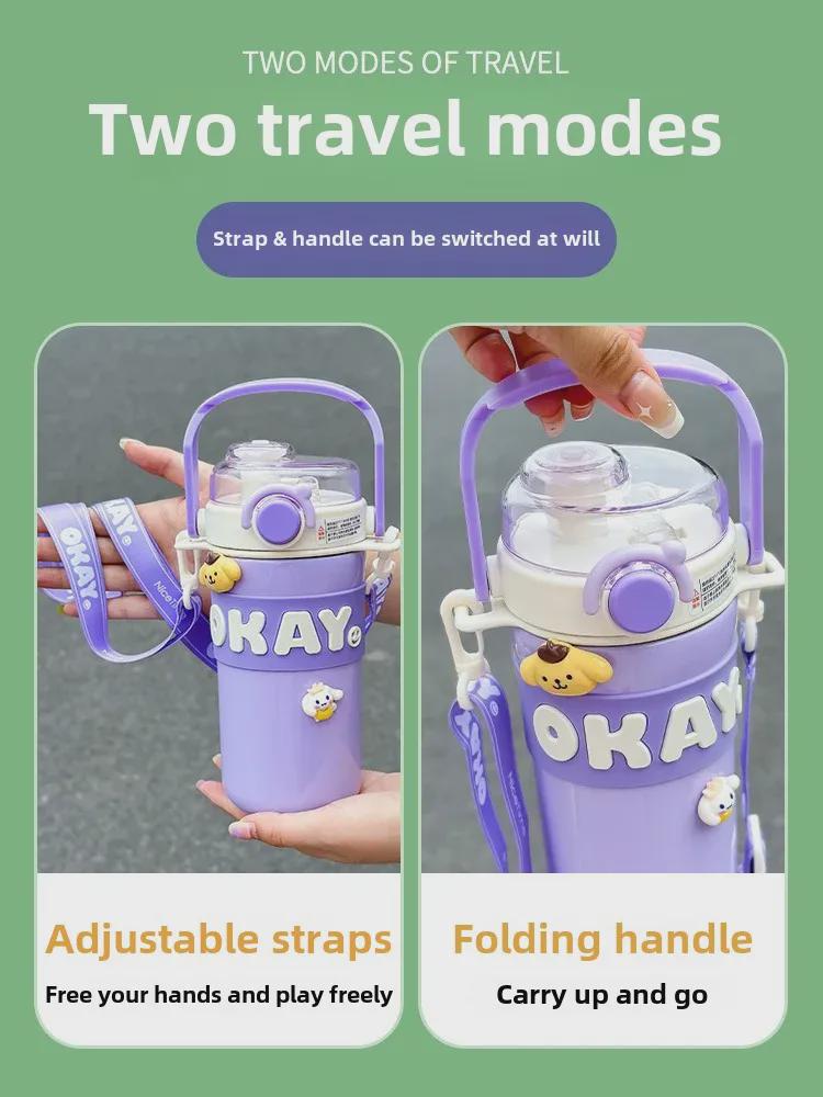316 Stainless Steel Sports Thermos with Strap & Double Straw for Girls
