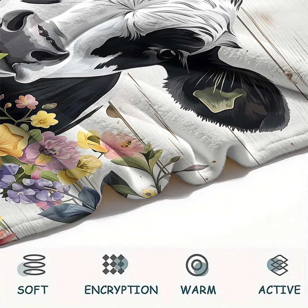 1PC Custom Name Cow Flowers Art Patterned Flannel Blanket Suitable For All Seasons for Home Decor Warmth and Comfort Gifts Holiday Present_lx