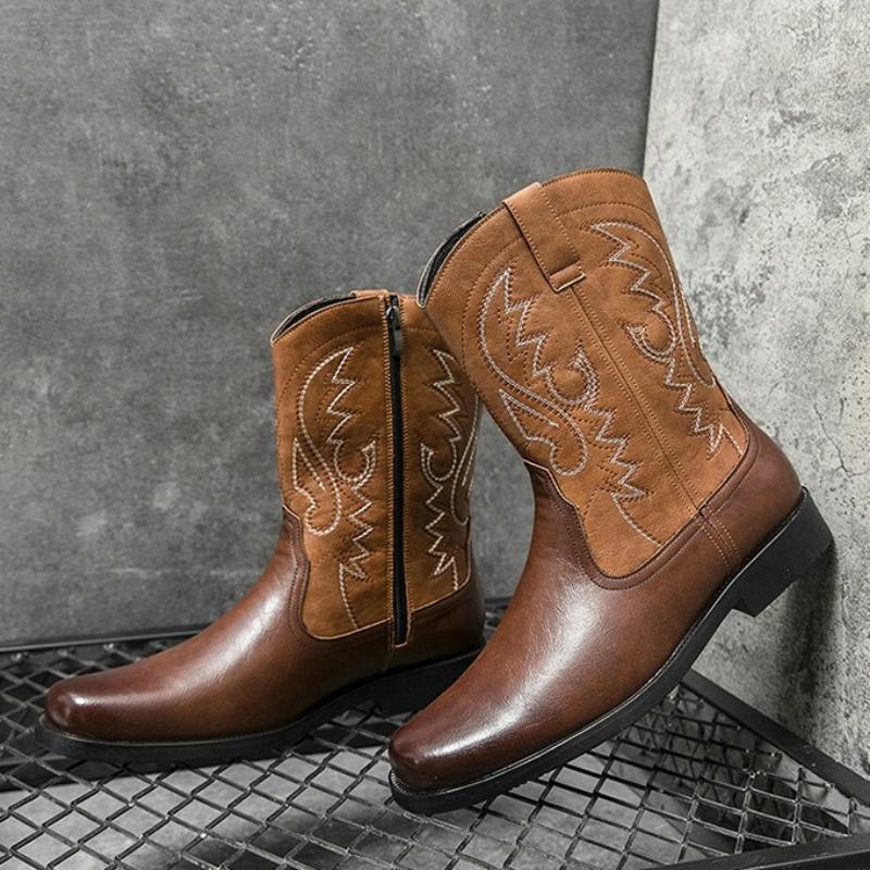High Quality Men'S Denim Boots Embroidered Western Denim Boots Pointed Small Leg Men'S Shoes Anti Slip Men'S Riding Soled Boots