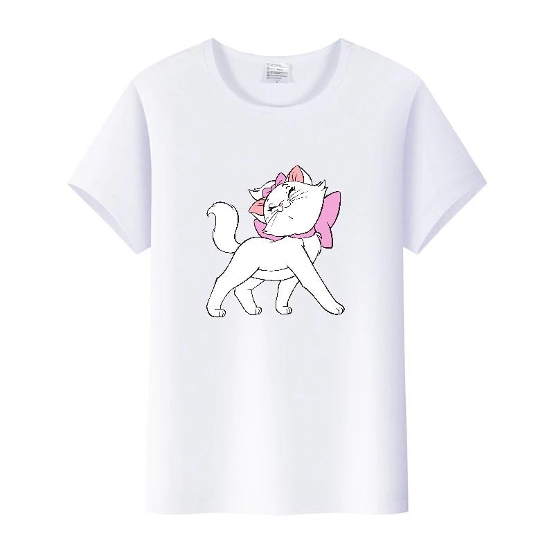 Fashion Marie Cat Cartoon Tees Summer Tops Hip Hop Short Sleeve Girl T-Shirts Plus Size Clothing Blouses Gift Unisex