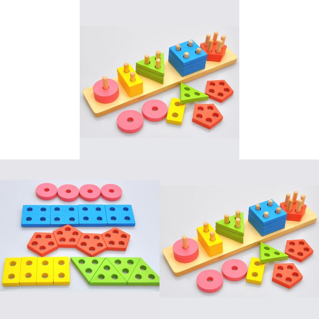 Wooden Geometric Shape Building Blocks For Kids Educational Toy For Learning And Play