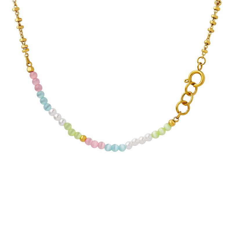 New Accessories Imitation Pearl String Opal Necklace Bohemian Trend National Wind Titanium Steel Gold Plated Chain Jewelry