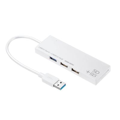 Sanwa Supply USB Combo Hub with Card Reader 3.1 + 2.0 (White) USB-3HC316WN