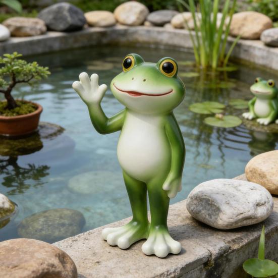 Estatua de Rana Pequeña Adorno de Rana Miniatura para Jardín Figura de Rana Linda de Resina para Interior Exterior Mesa Maceta Jardín de Hadas
