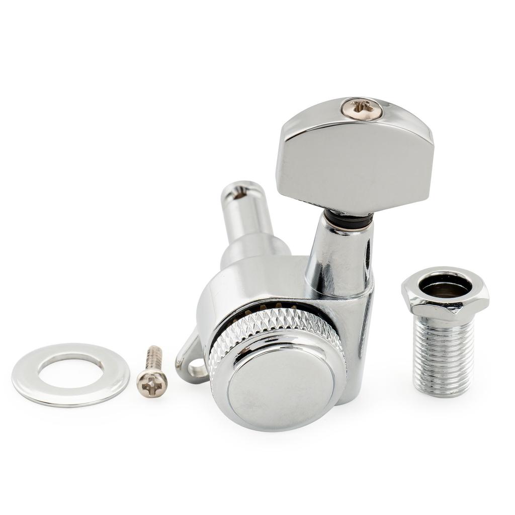 Musiclily Pro Locking Gear Hex for and Electric Chrome Left-Handed 6-In-Line Tuners, 181 Ratio, Button, 45-Degree Screw, Stratocaster, Telecaster,
