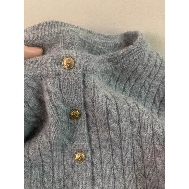 European Heavyweight Cable Knit Cardigan: Women's Autumn/Winter Lazy Style with Gold Buttons