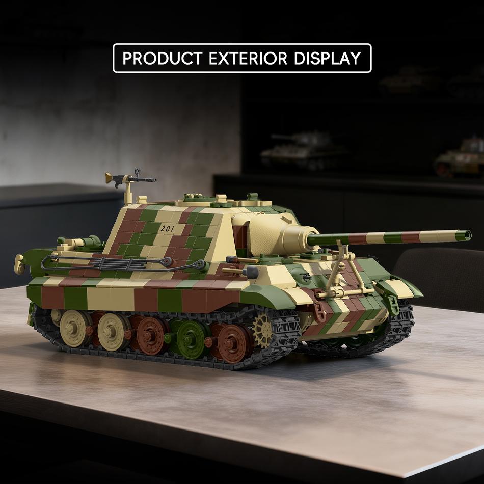 Military Jagdtiger Sd.Kfz. 186 Heavy Tank Destroyer Building Blocks German Hunting Tiger II Tank Armored Vehicle Bricks Toy Gift