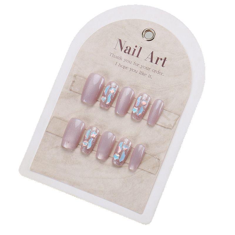 Purple-Pink Cat Eye Spring/Summer Wearable Handmade False Nail Tips