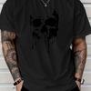 2025 Men's Casual Cotton T-Shirt with Black Skull Drip Graphic Print Regular Fit Short Sleeve Round Neck Tee Men Clothing