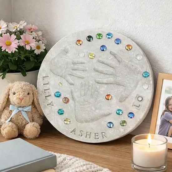 DIY Handprint Stepping Stone Kit, Mother's Day Keepsake Craft Gift, Garden Stone Making Set with Colored Stones for Indoor Outdoor Decor