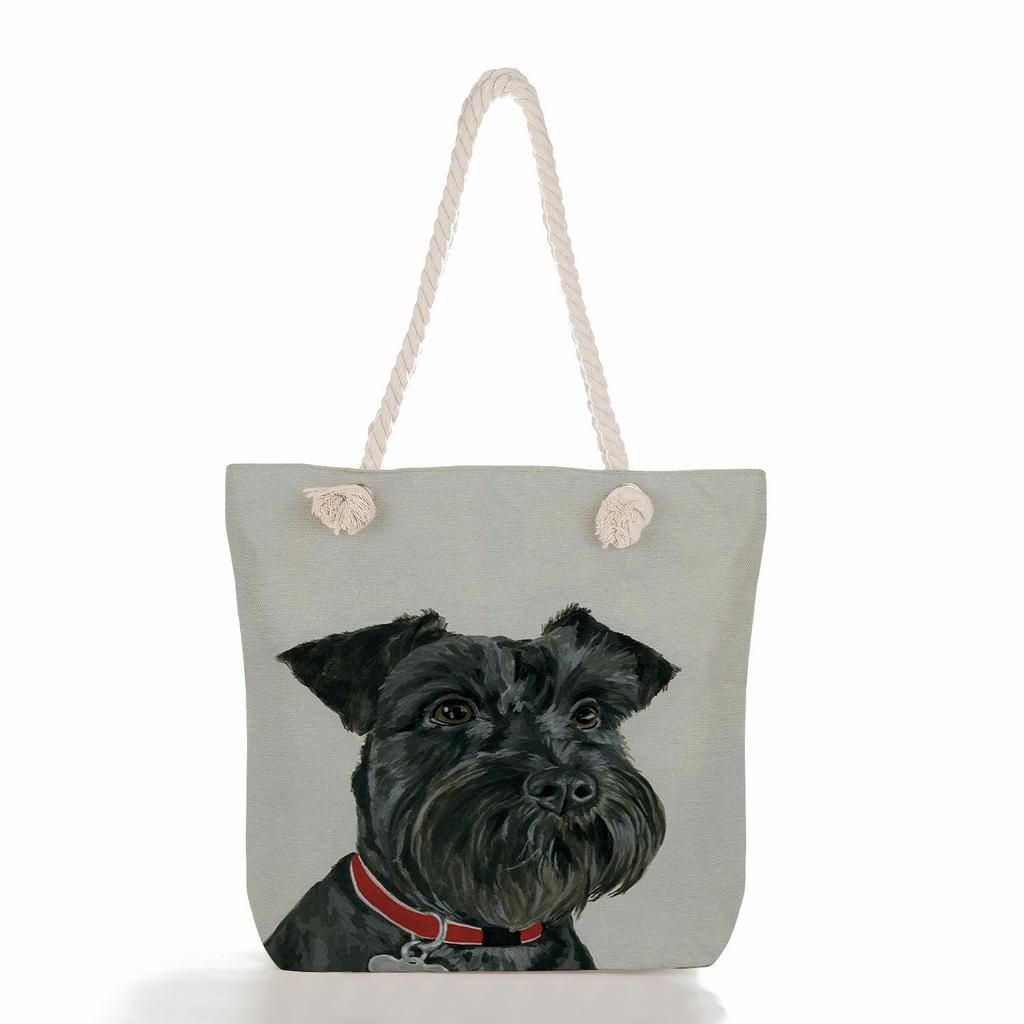 Multifunctional Dog Printed Thick Rope Shoulder Beach Bag Casual Large Capacity Handbag 7598 CLE