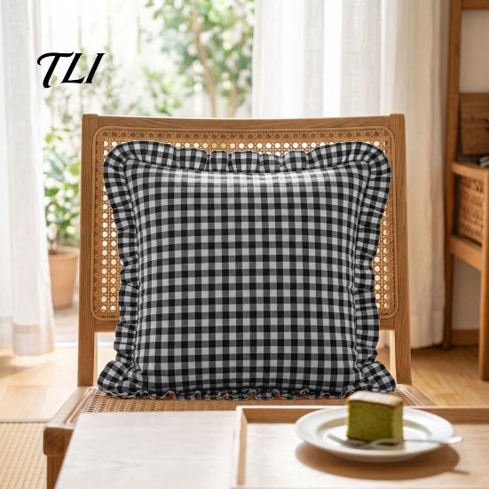 Cuscini Decorativi Tinta Unita Copricuscino Arricciato, Federa a Quadri in Cotone con Bordo Arricciato, 18x18 Comodo Slip Pollici 20x12 Copertura Decorativa per Casa di Campagna